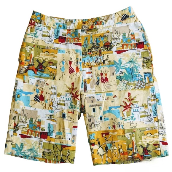 shorts small cotton festive colorful Bermuda flat front - Picture 1 of 13